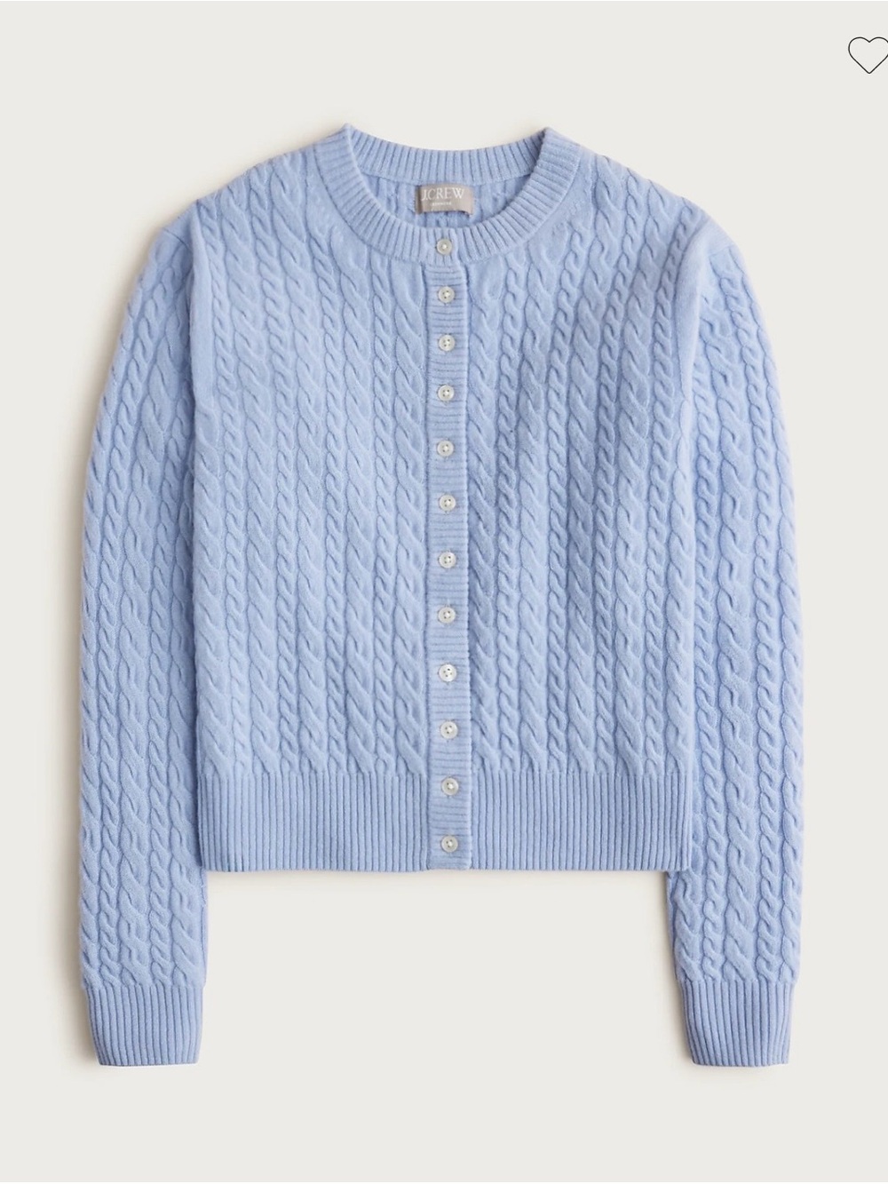 J. Crew NWT 100%Cashmere Light Blue Cable-Knit Crewneck Button Cardigan CR175
